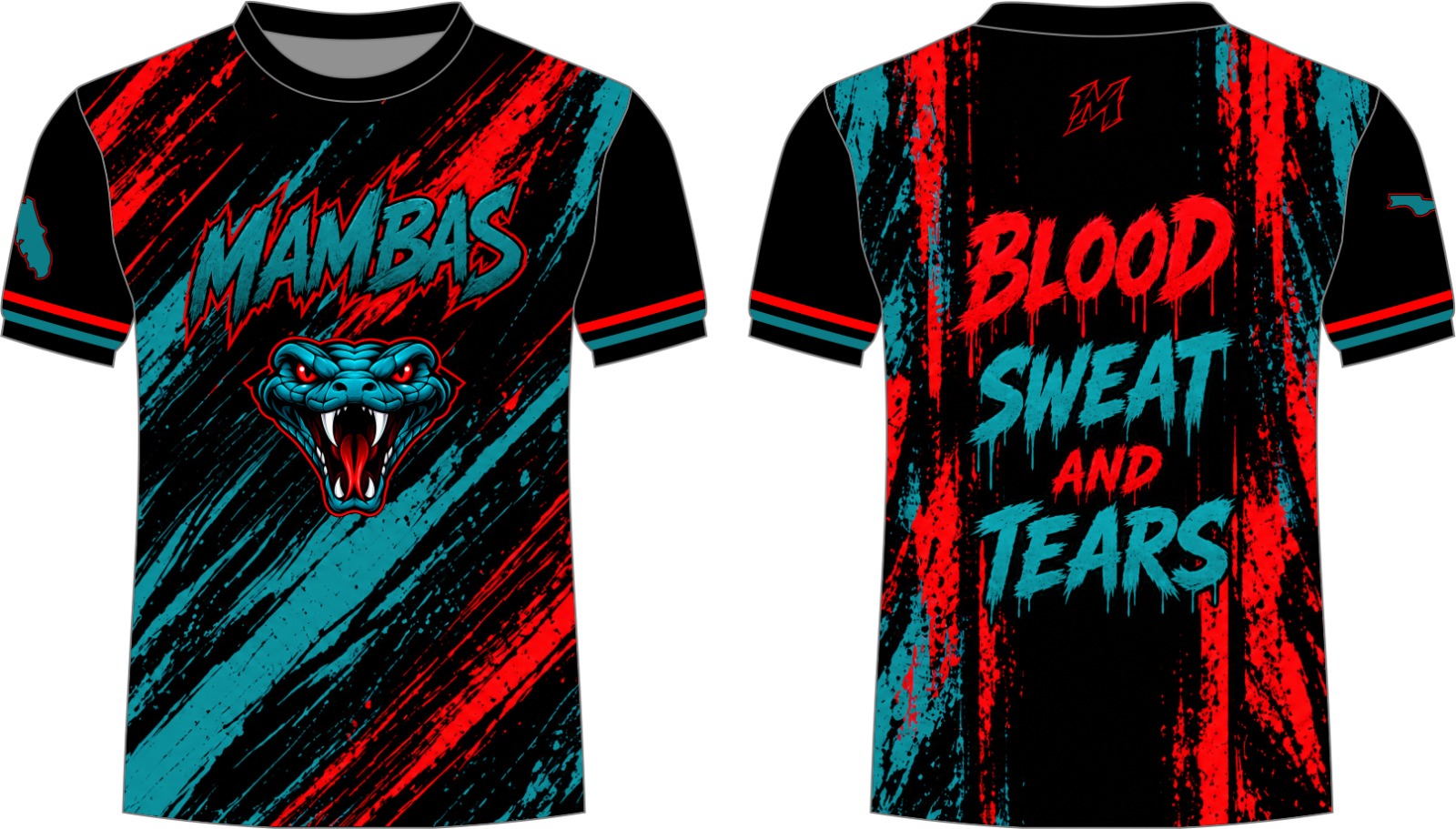 Mambas Dri fit Shirt Red Teal black